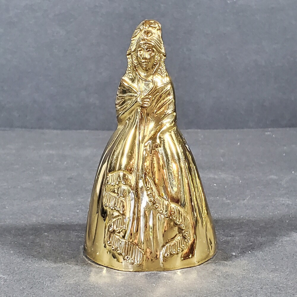 Vintage Colonial Woman Southern Belle Brass Bell, 3.5" x 3.25", Victorian Dress